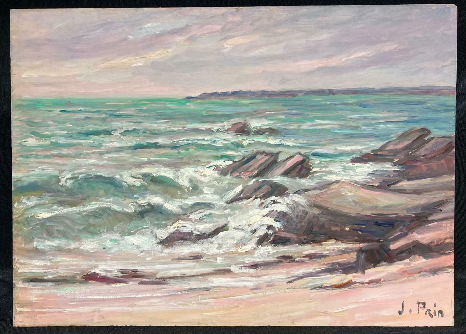 French School20th Century French Impressionist Signed Oil Painting Crashing Waves French Sea photo furniture