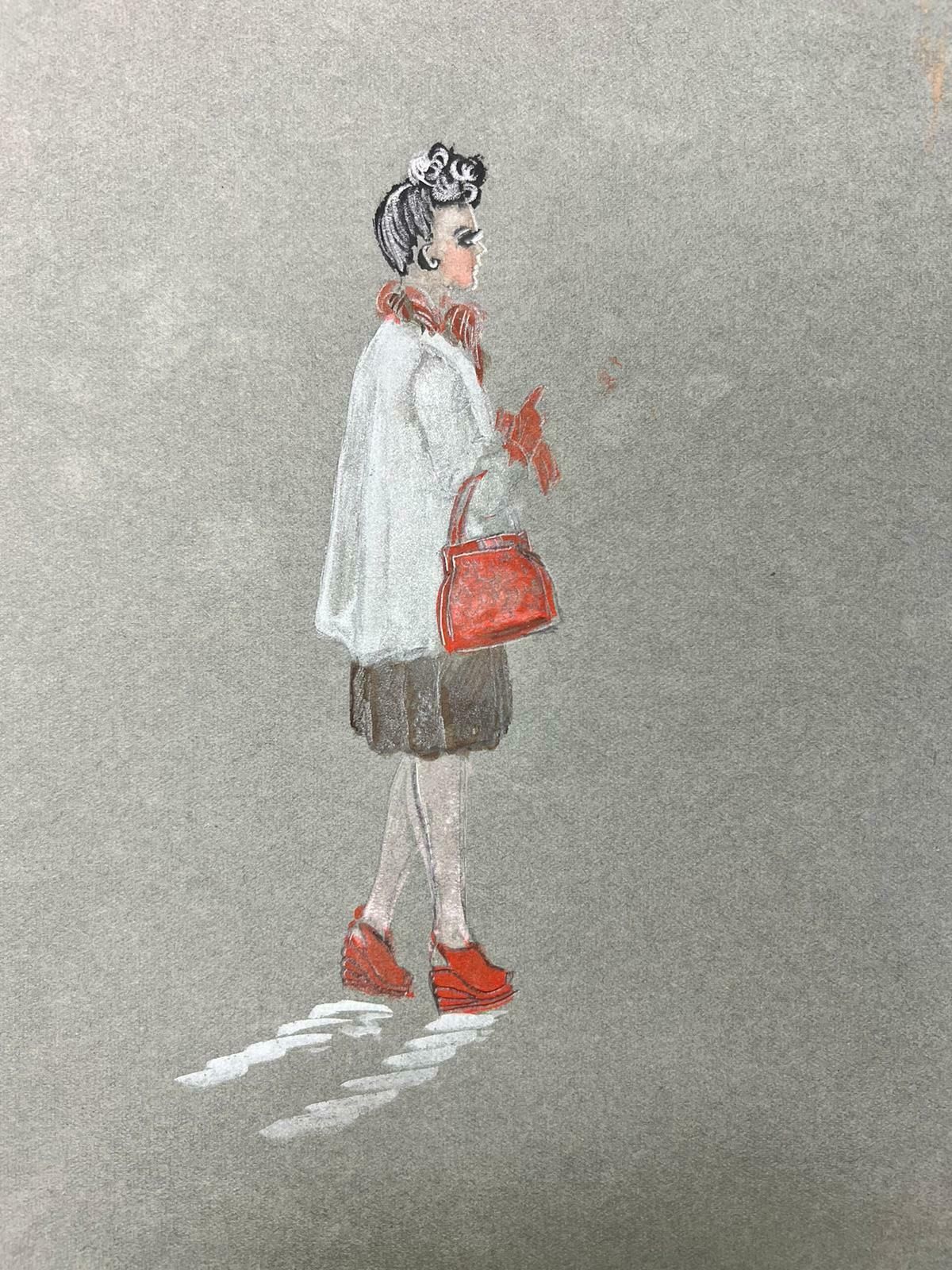 Josine Vignon1950’s Fashion Illustration Original Portrait Of A Blonde Curly Haired Lady 1960's photo Art