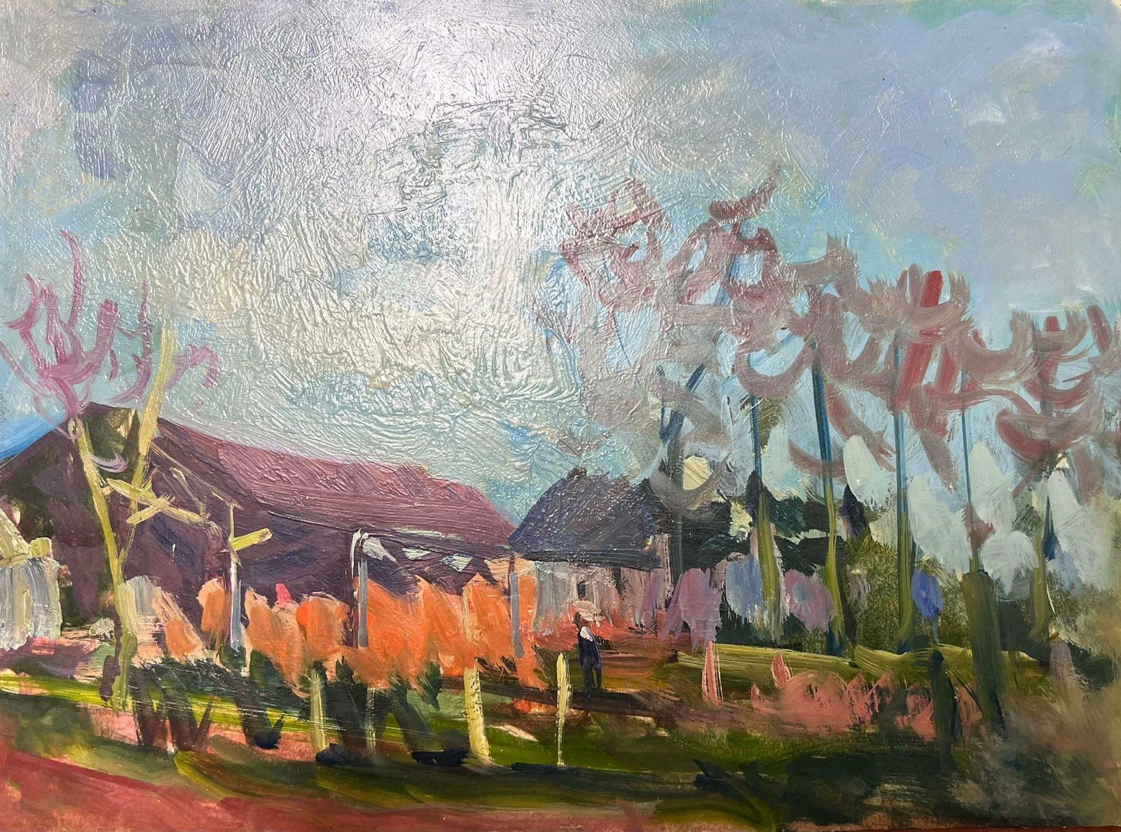 Maurice Mazeiliefrench Impressionist Oil Landscape Summer Yard