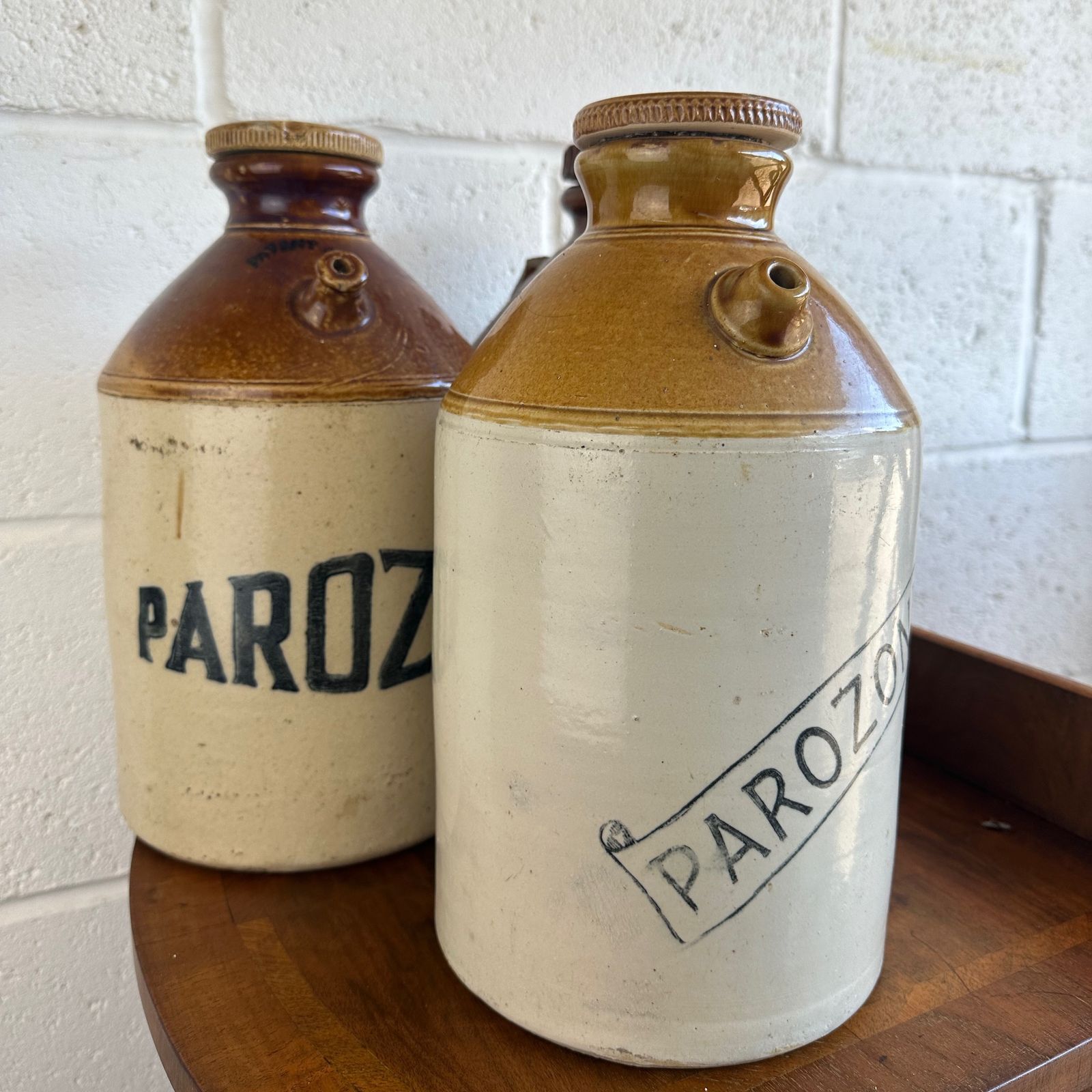 Trio Of Late 19th Century Parozone Glasgow Stoneware Flagons, Industrial Look photo buy