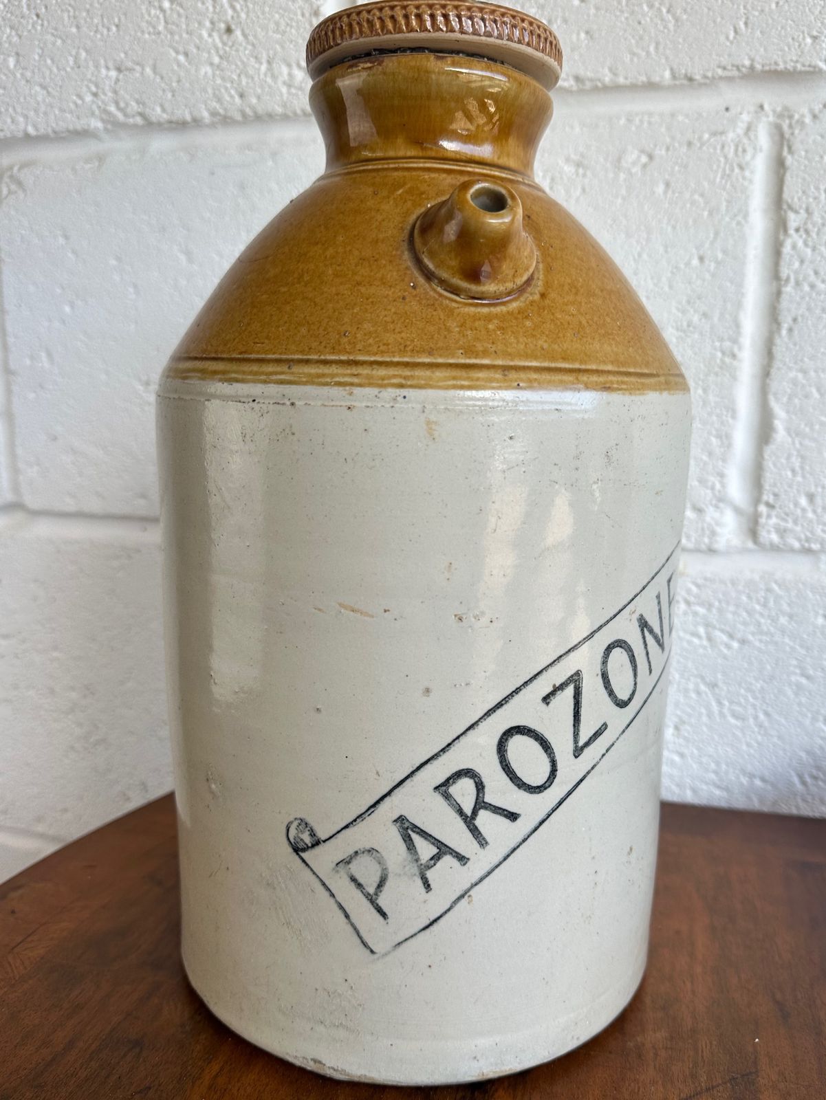 Trio Of Late 19th Century Parozone Glasgow Stoneware Flagons, Industrial Look photo vintage
