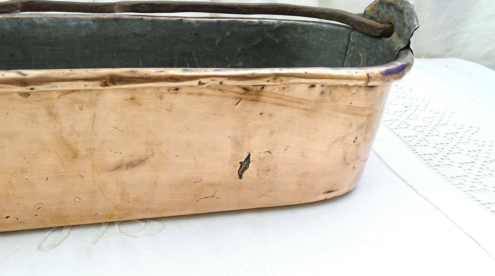 Antique French Hand Crafted Copper Fish Cooking Kettle / Pan, Steamer, Poacher With Forged Iron Handle, French Country Chateau Kitchen Decor photo buy