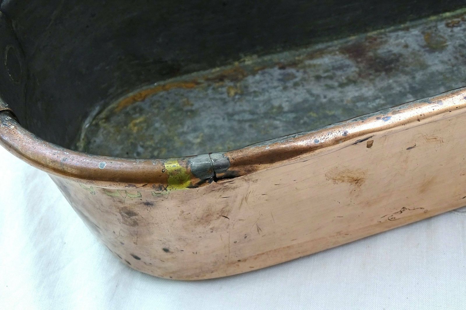 photo furniture Antique French Hand Crafted Copper Fish Cooking Kettle / Pan, Steamer, Poacher With Forged Iron Handle, French Country Chateau Kitchen Decor