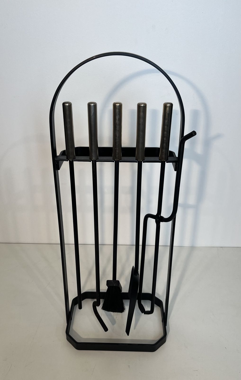 Black And Chrome Lacquered Metal Design Fire Kit photo for sale
