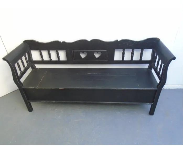 A Black & Green Heart Motif Antique Pine 3 Seater Bench photo buy