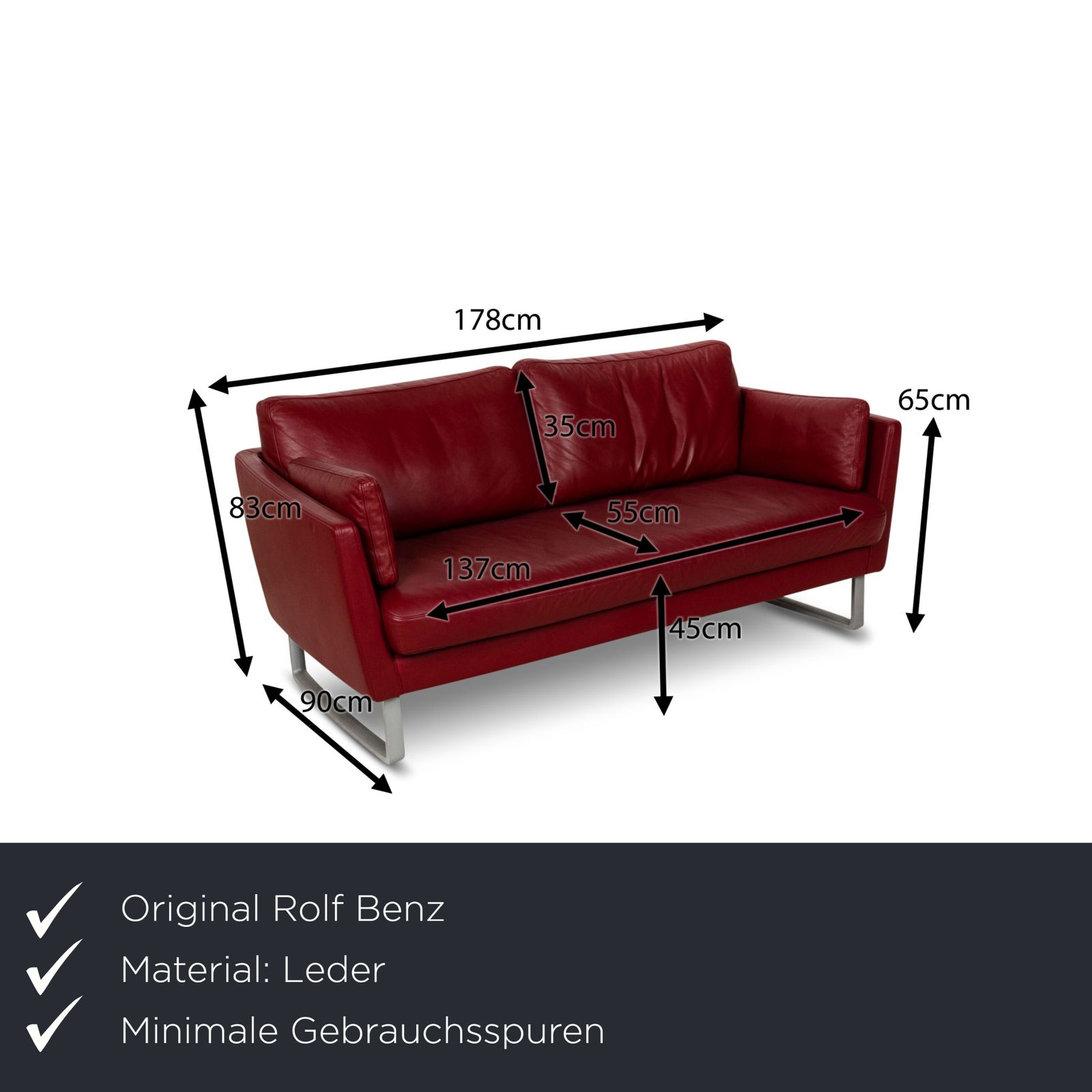 Rolf Benz Vida Leren Tweezitsbank Rood photo furniture