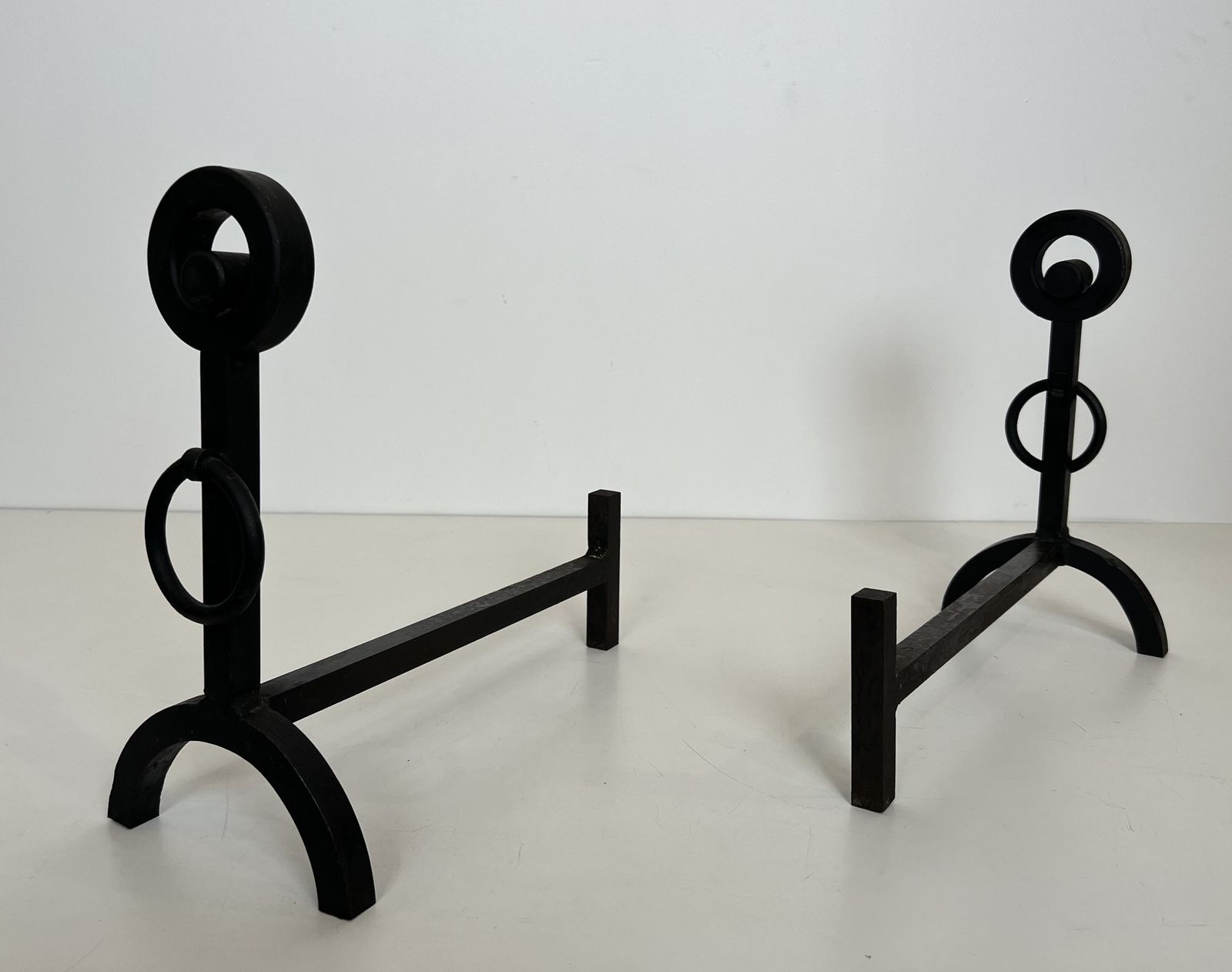 Pair Of Modernist Wrought Iron Andirons photo Home Fixtures