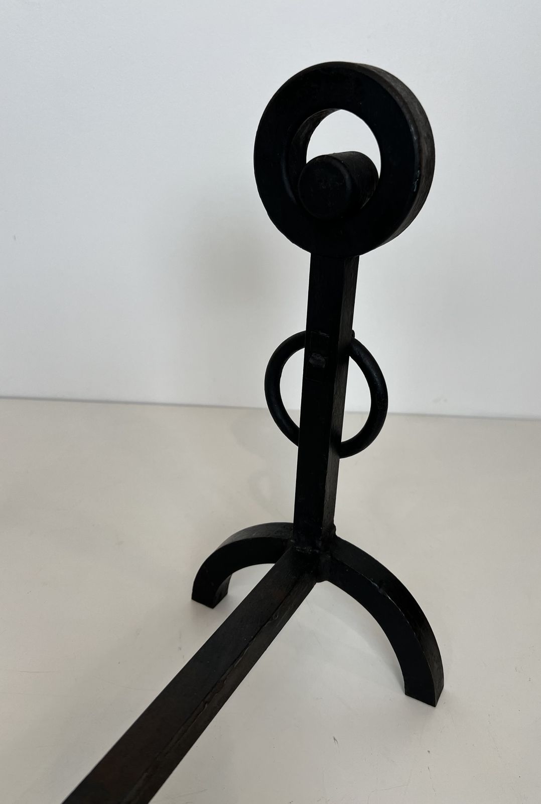 photo vintage Pair Of Modernist Wrought Iron Andirons
