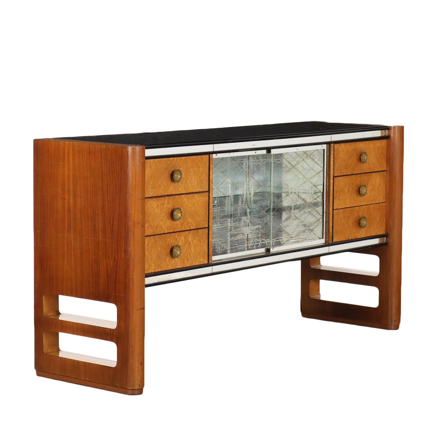 Vintage Cabinet Palazzi Dell'arte Cantù Walnut Brass Italy 1940s