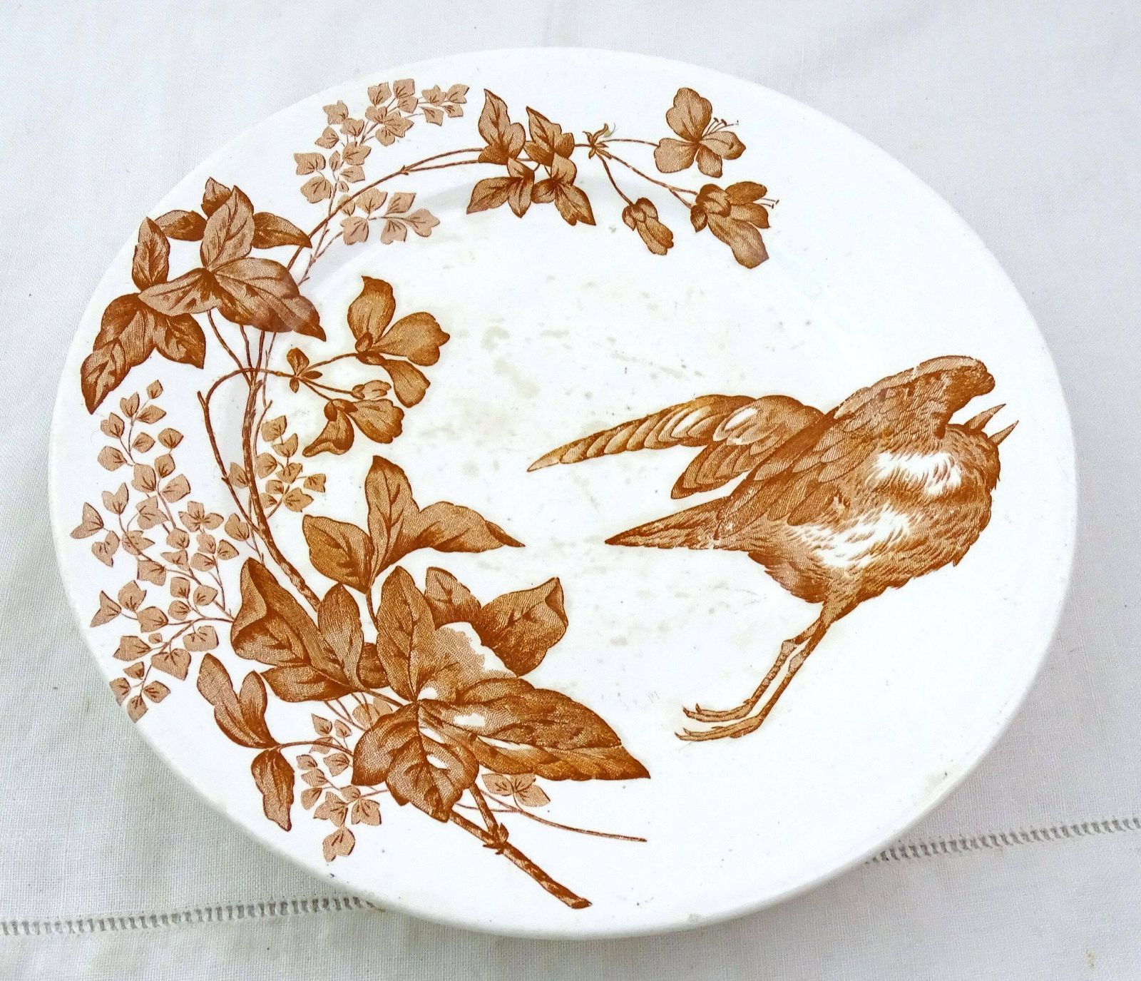 Antiek Frans Longwy Ironstone Porseleinen Comport Schaal Met Vogelpatroon In Bruin, Retro Chic Voetstuk Taartschaal / Fruitschaal China Taza Bowl photo furniture