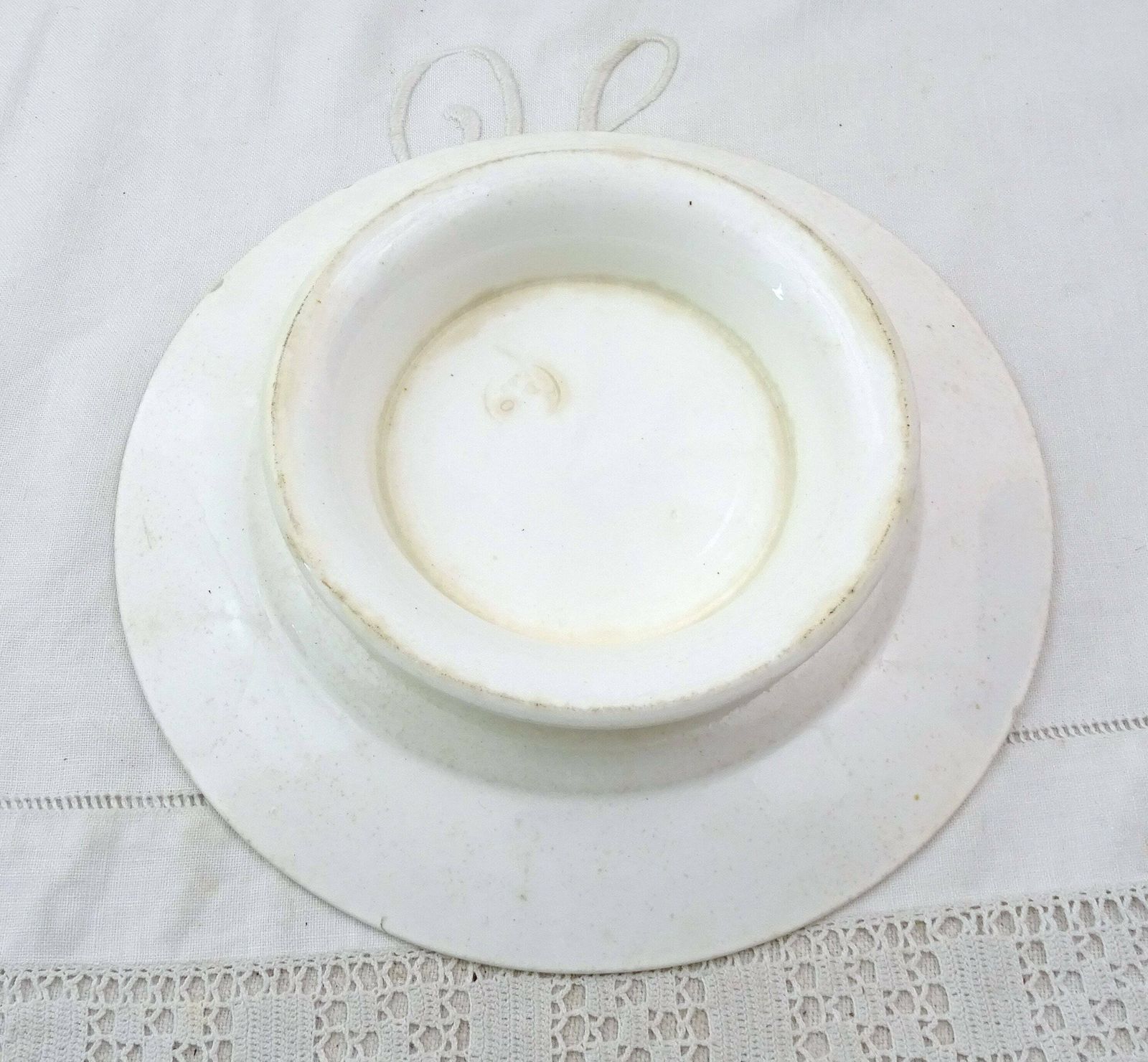 Antique French Longwy Ironstone Pottery Comport Dish With Bird Pattern In Brown, Retro Chic Pedestal Cake Stand / Fruit Bowl China Taza Bowl photo for sale
