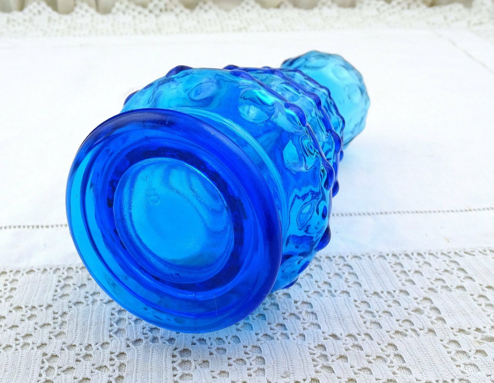 Carafe vintage Empoli en verre bleu cobalt avec bouchon, grand flacon à parfum rétro, années 1960, Italie, pièce de collection photo Décoration