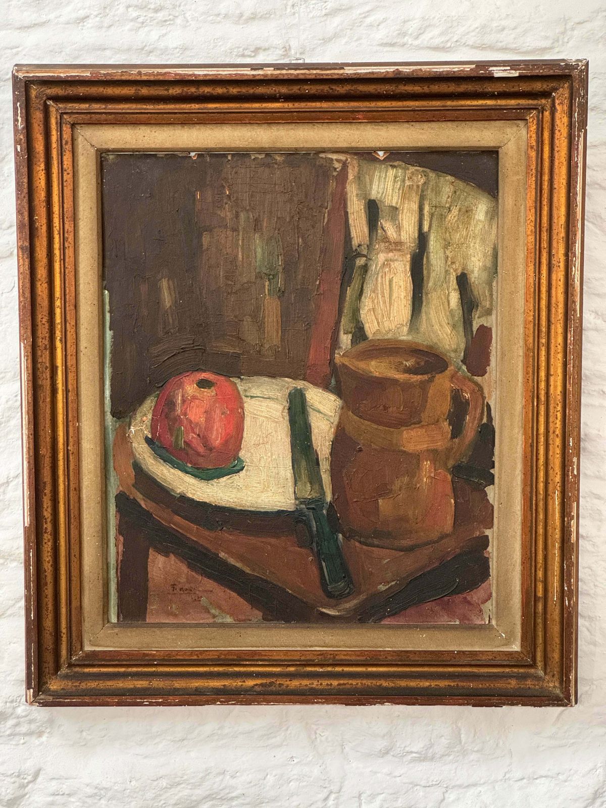 Vintage Oil In Gilded Wooden Frame   The Apple