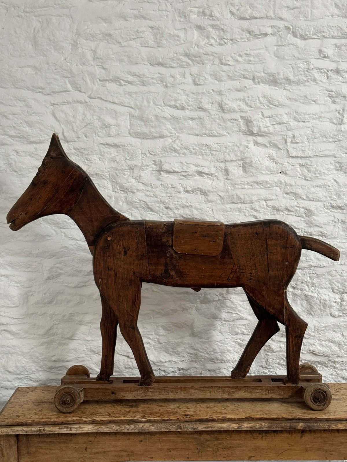 Antique French Articulated Horse On Wheels