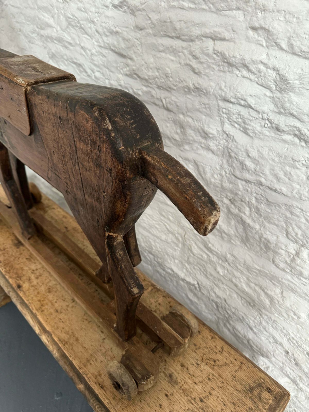 Antique French Articulated Horse On Wheels photo 650.0