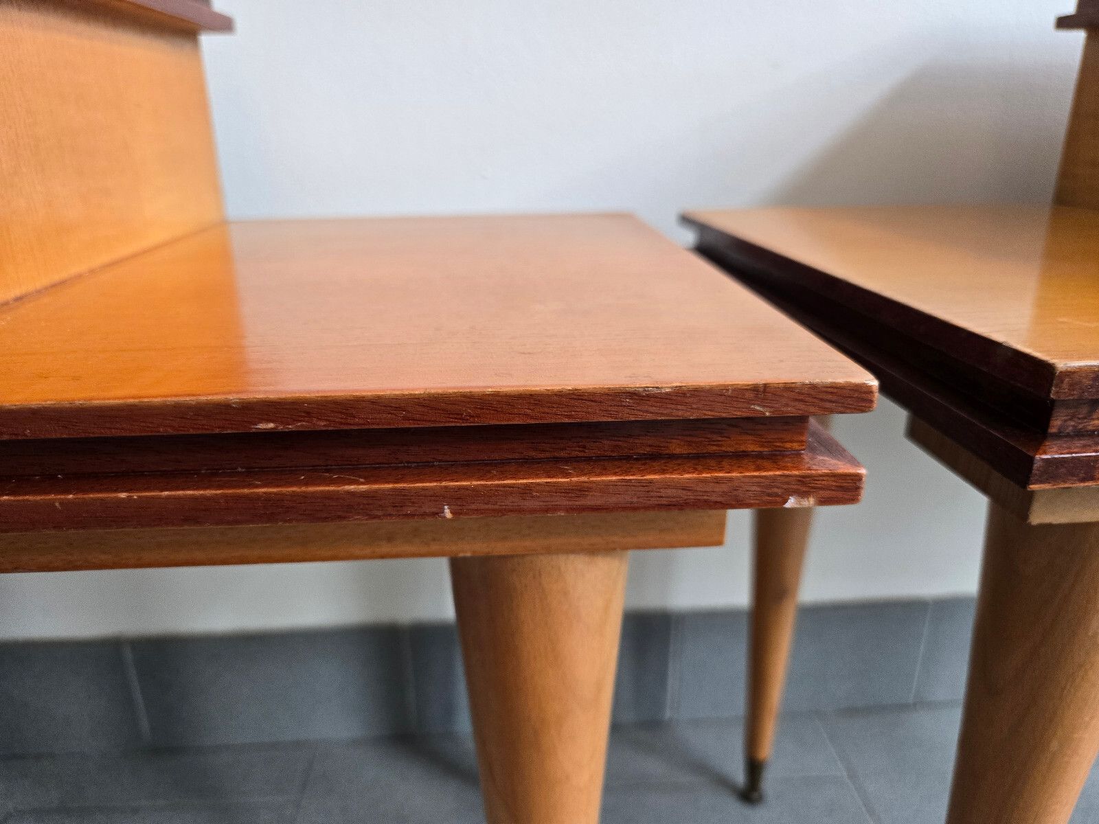 Pair Of Vintage 1960s Asymmetrical Bedside Tables And Heter Varnish & Brass 60s photo 617.0