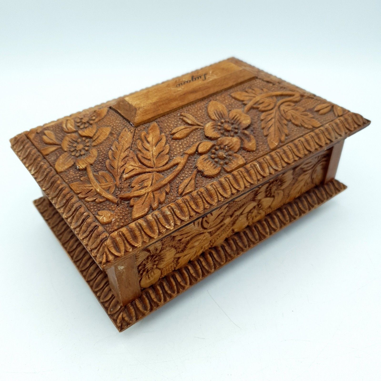 Swiss Music Box Lugano Handcarved Decorative Floral Jewellery Box L16cmxh9cmx11c photo 60.0