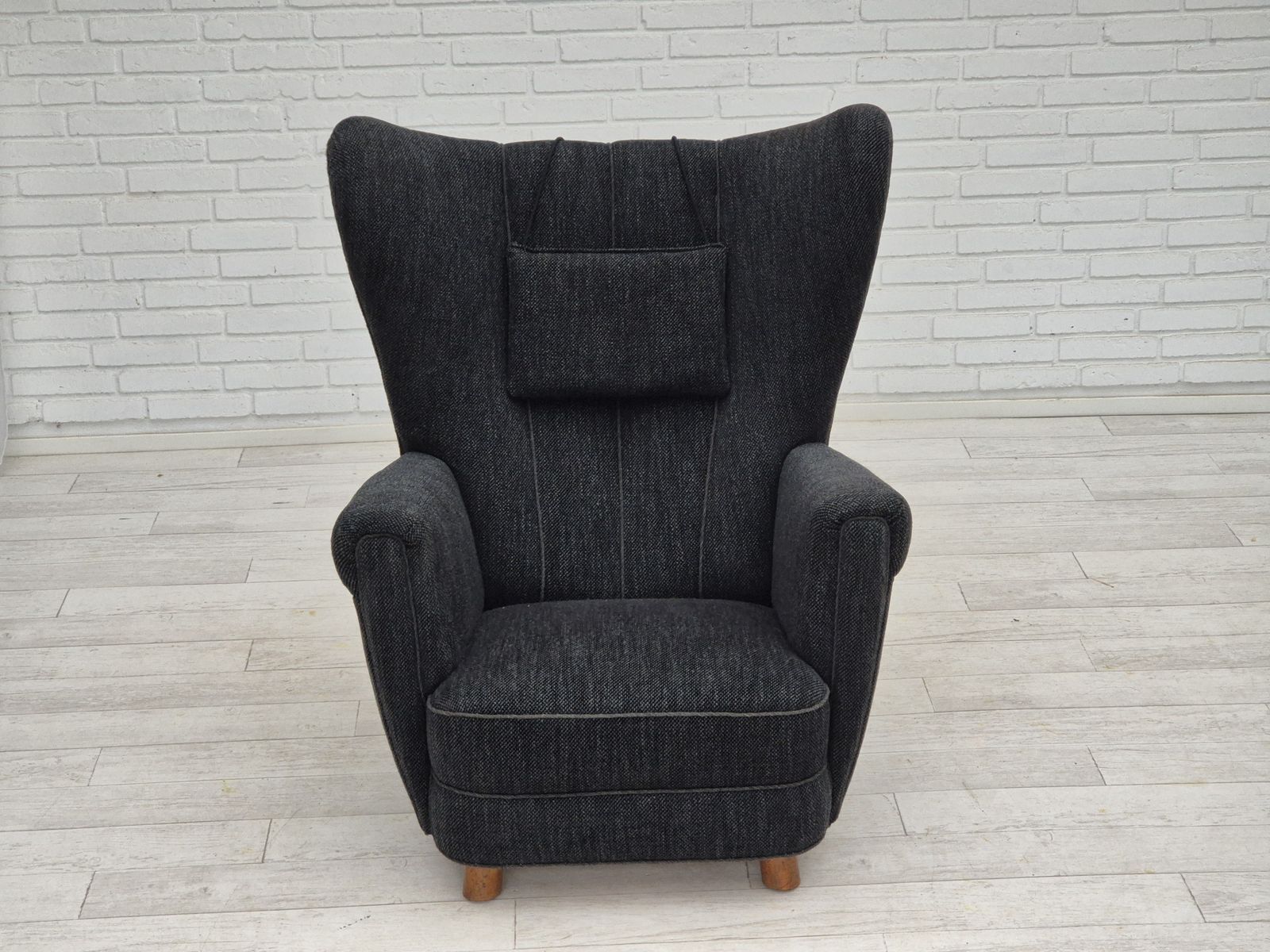 1960s, Danish Relax Armchair, Reupholstered, Gray Furniture Fabric. photo buy