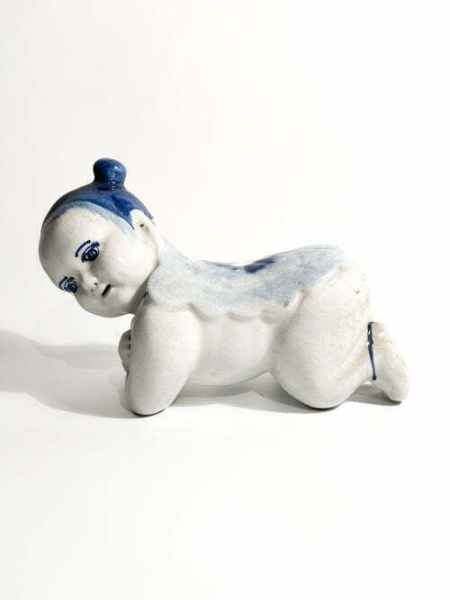 White Chinese Ceramic Cushion With 1930s China Blue Decorations