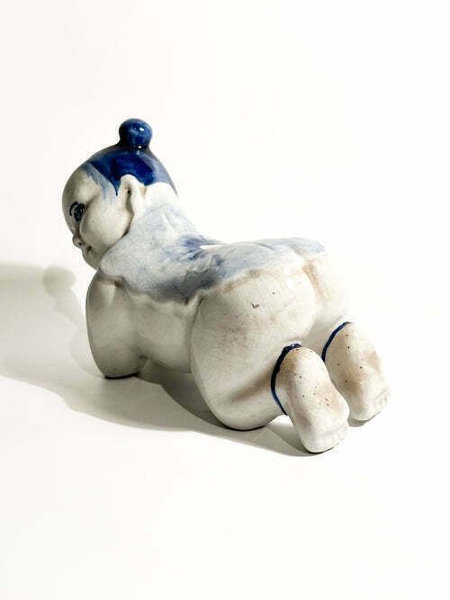 White Chinese Ceramic Cushion With 1930s China Blue Decorations photo vinterior