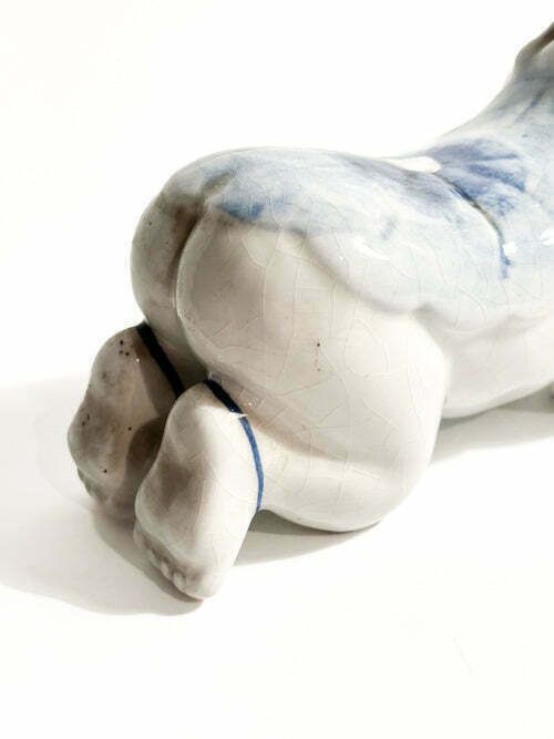 White Chinese Ceramic Cushion With 1930s China Blue Decorations photo vintage