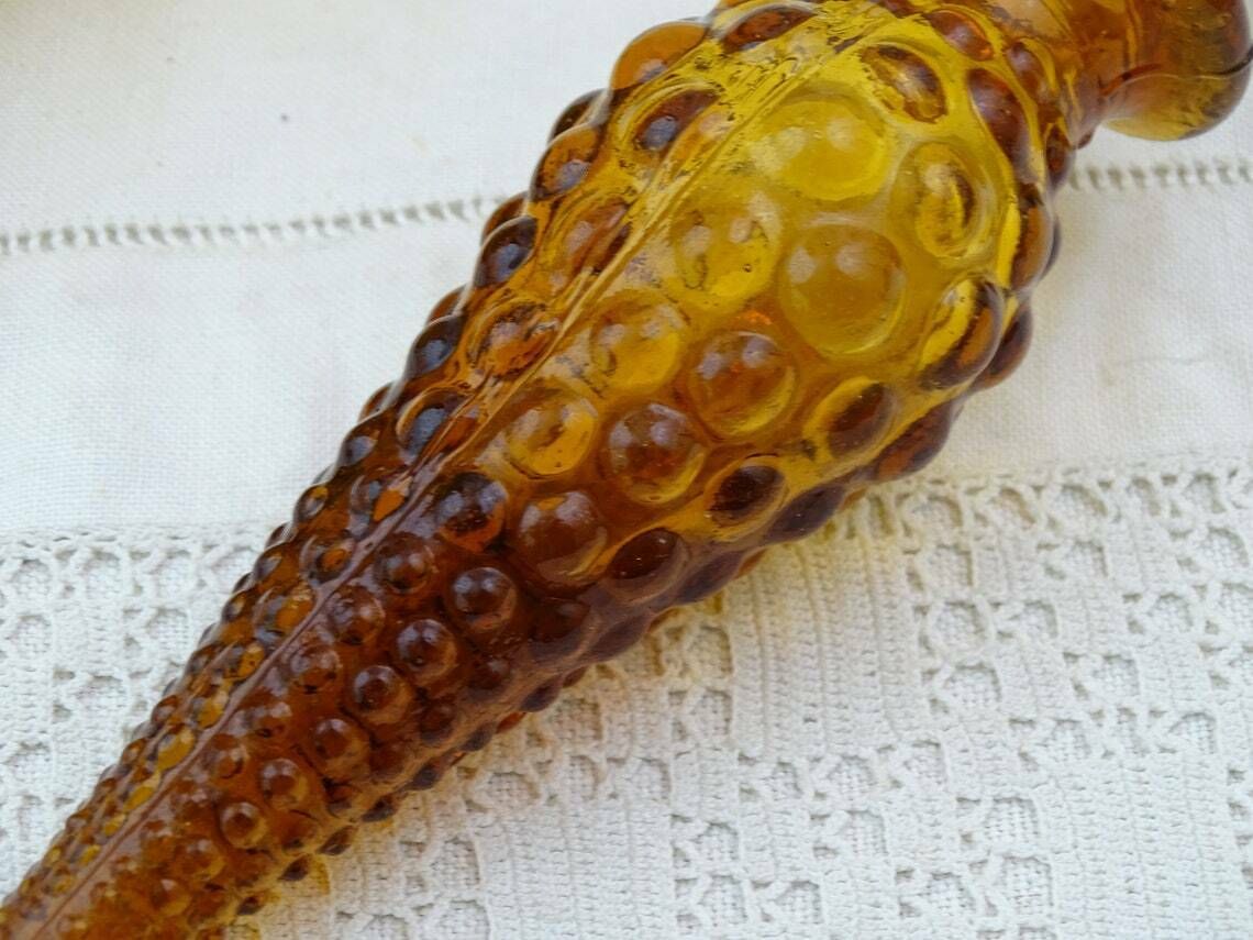 Large Tall Vintage Italian Empoli Style Mid Century 1960s Amber Glass Genie Bottle Floor Decanter With Stopper  European Glassware Carafe photo 85.0
