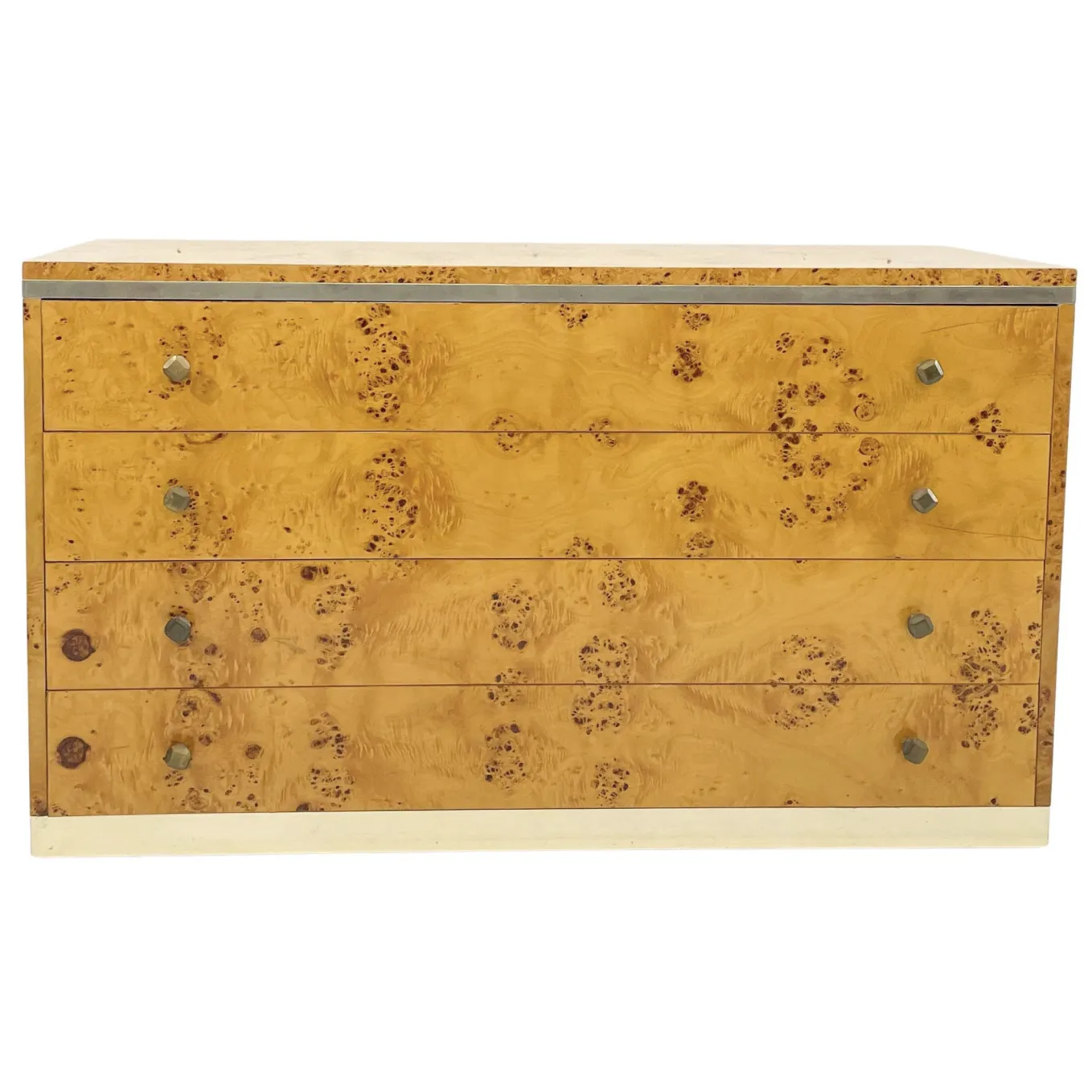 Mid Century Modern Chest, Ash Burl And Brass, Italy, 1970s