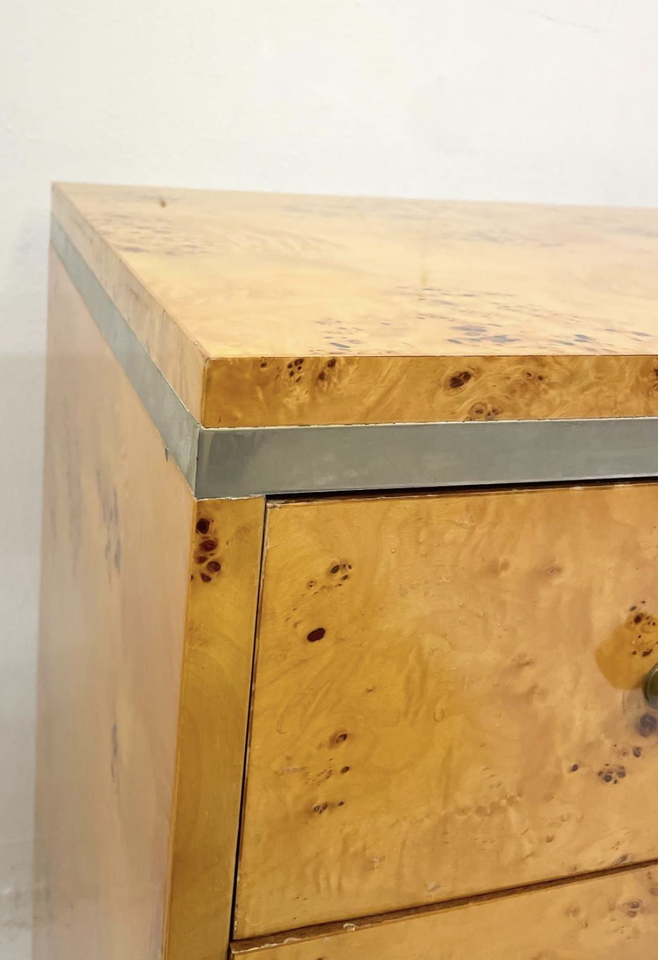 Mid Century Modern Chest, Ash Burl And Brass, Italy, 1970s photo furniture