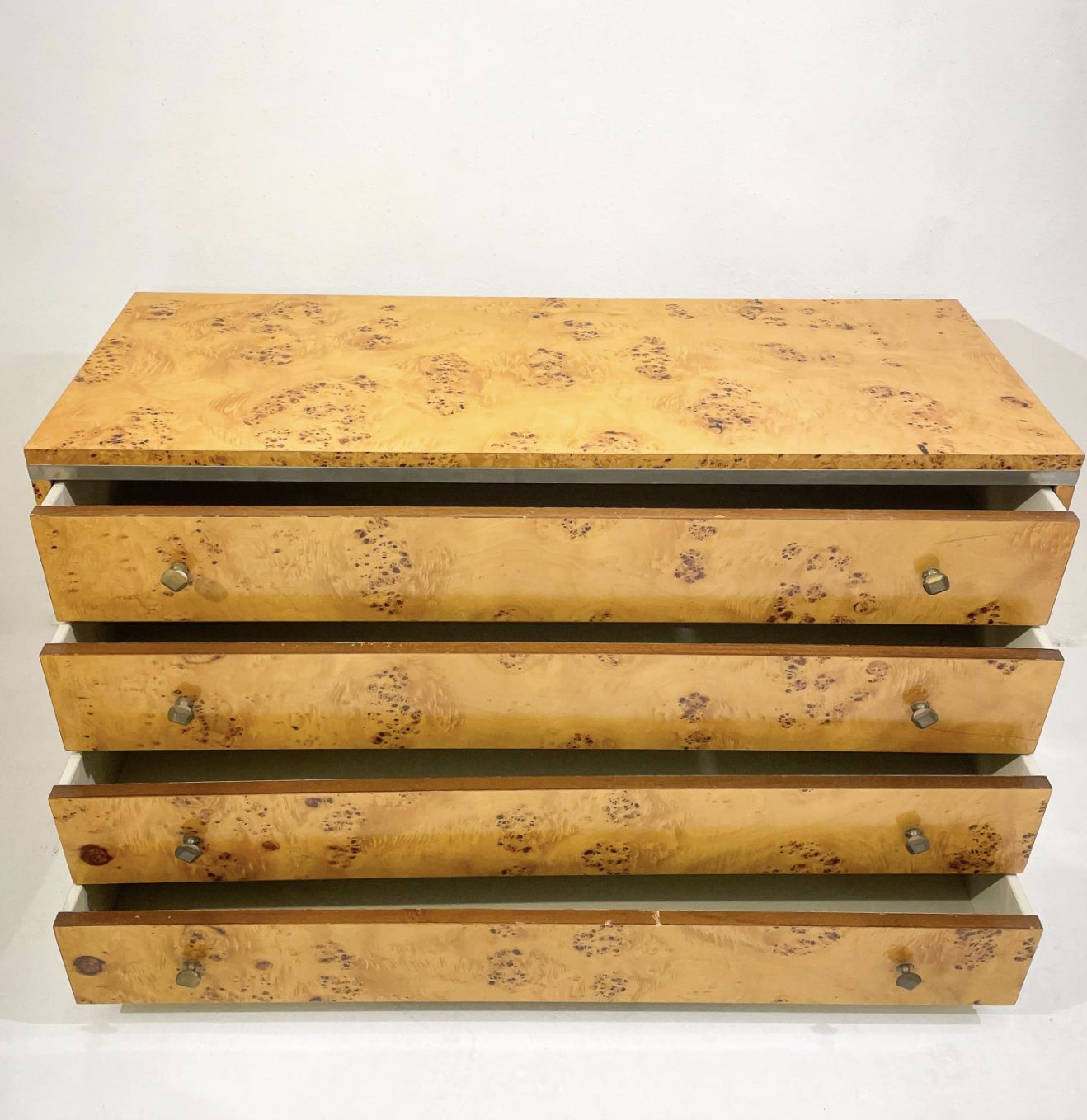 Mid Century Modern Chest, Ash Burl And Brass, Italy, 1970s photo vintage