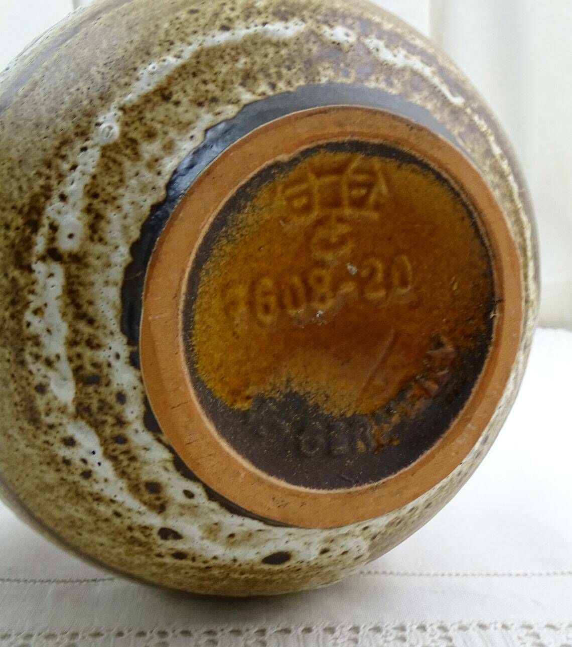 Ronde Vintage Mid Century Tafelvaas Uit West Duitsland Met Bruine Gestreepte Fat Lava Glazuur, Door Carstens Tönnieshof Voor Keramik, Modelnummer 1608 20 photo 54.0