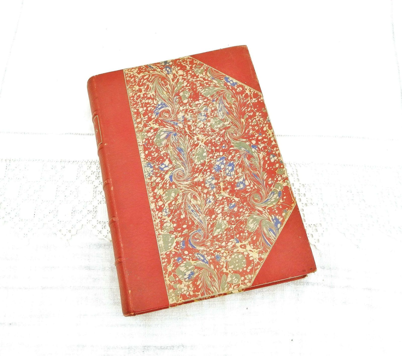 Rare Antique Book In Red Leather And Marbled Paper By Gabriel Bonvalot "De Paris Au Tonkin A Travers Le Tibet Inconnu" 1892 Explorer Map