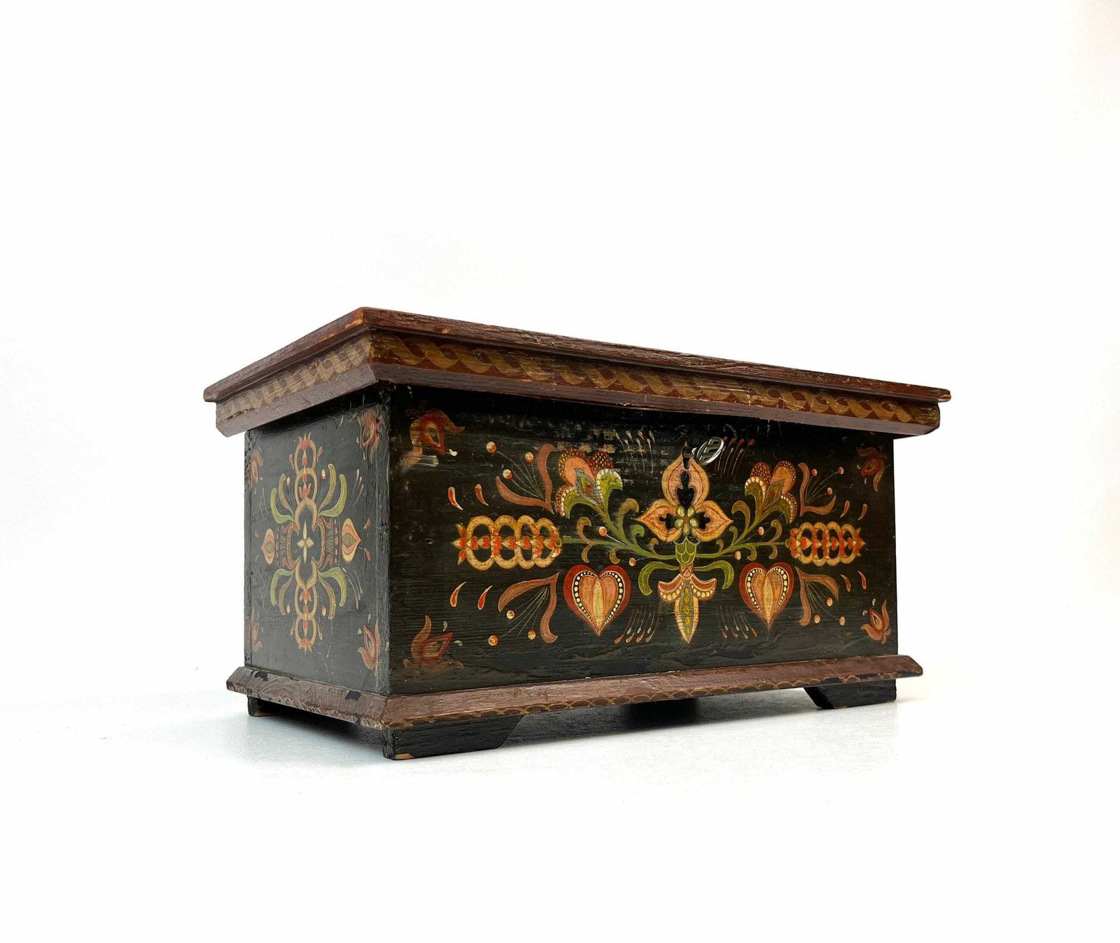 Stunning Antique Black Forest Hand Painted Wooden Jewelry Box Germany 1850 photo furniture