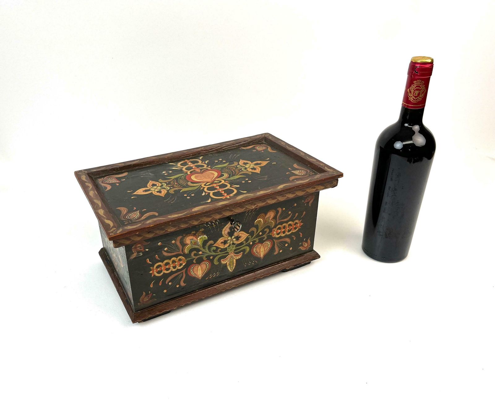 Stunning Antique Black Forest Hand Painted Wooden Jewelry Box Germany 1850 photo vinterior