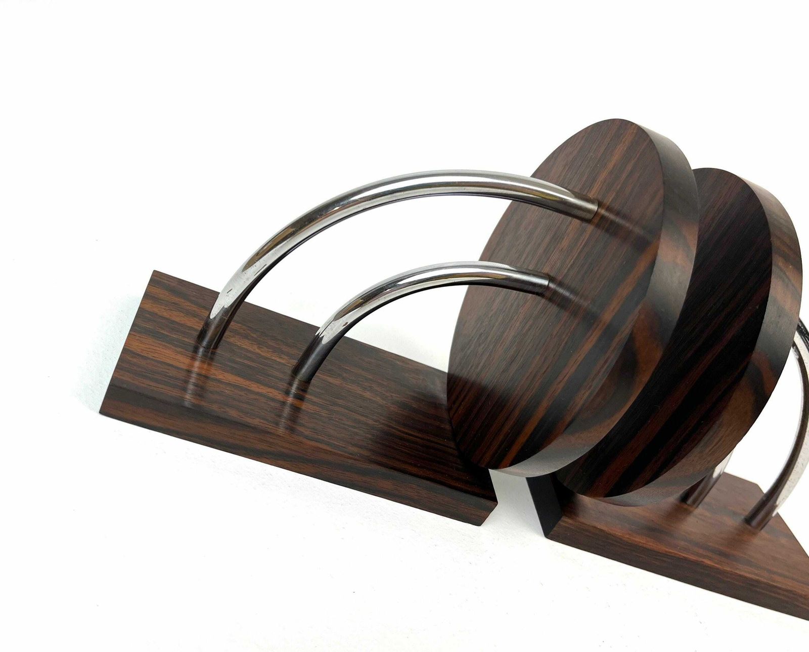 Stunning Bauhaus Art Deco Avantgarde Geometric Cubist Pair Rosewood Chrome Bookends photo for sale
