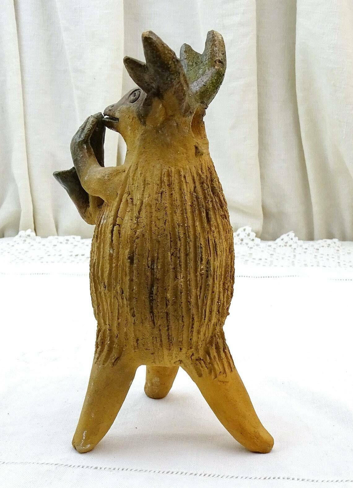Antique French Traditional Normandy Pre D'auge Pottery Lavender Diffuser For Armoires  Wardrobes Shaped As Mythical Animal Playing A Horn photo 150.0