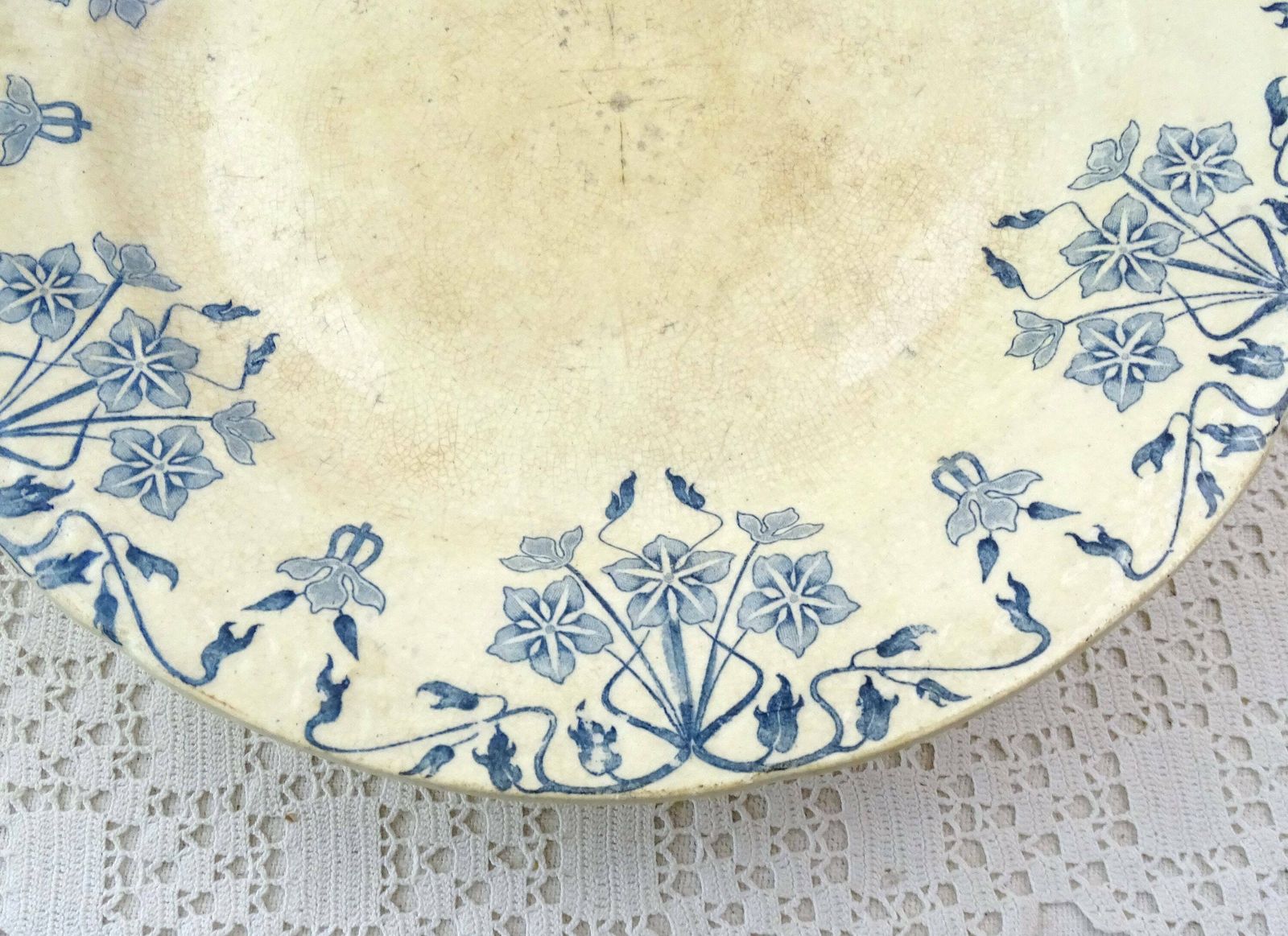 Antique French Ironstone Ceramic Comport Dish Porcelaine Opaque De Gien Terre De Fer Flower Pattern, Pedestal Cake Stand / Fruit Bowl photo for sale