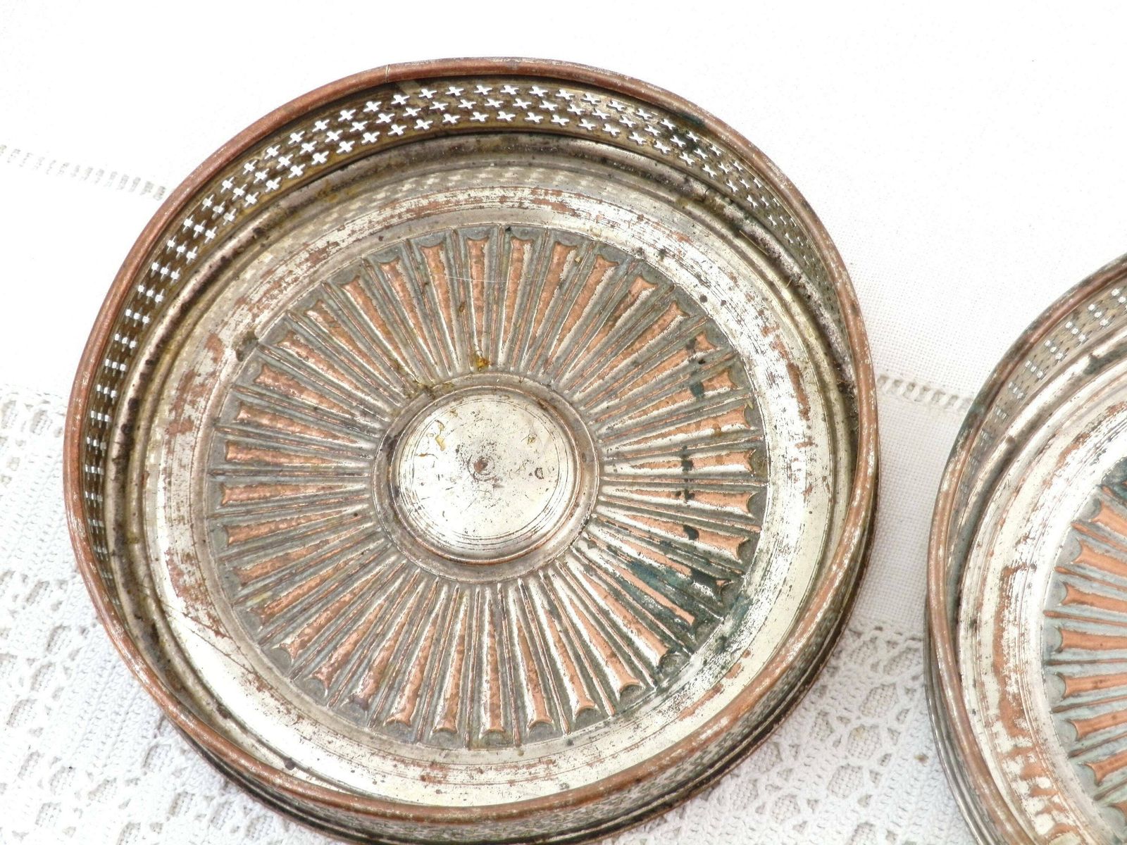 Set Of 3 Antique French 19th Century Silver Plated Wine Bottle Coasters, Shabby Chateau Chic Dinner Tableware, Brocante Parisian Decor photo 56.0