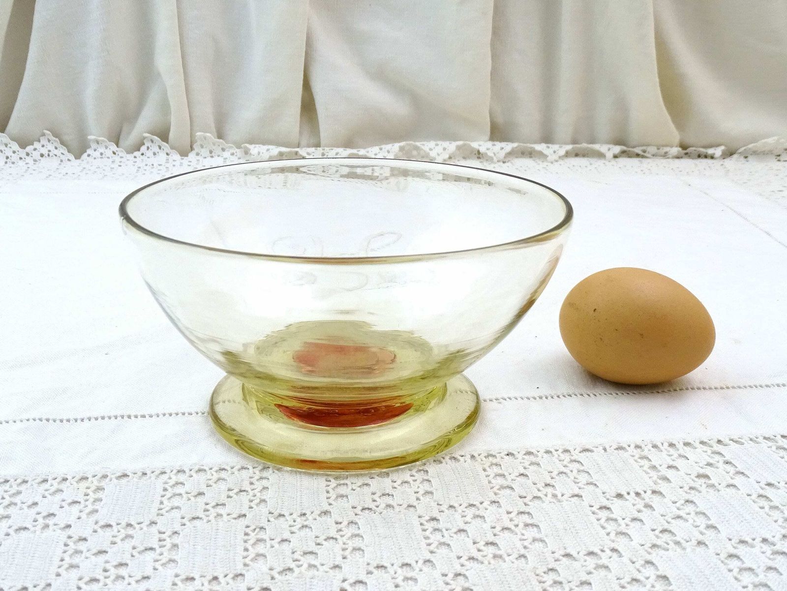 Vintage French Hand Blown Crystal Glass Footed Bowl With Collectible 2 Franc 1922 Commerce Et Industrie Coin Encased In The Base photo vinterior