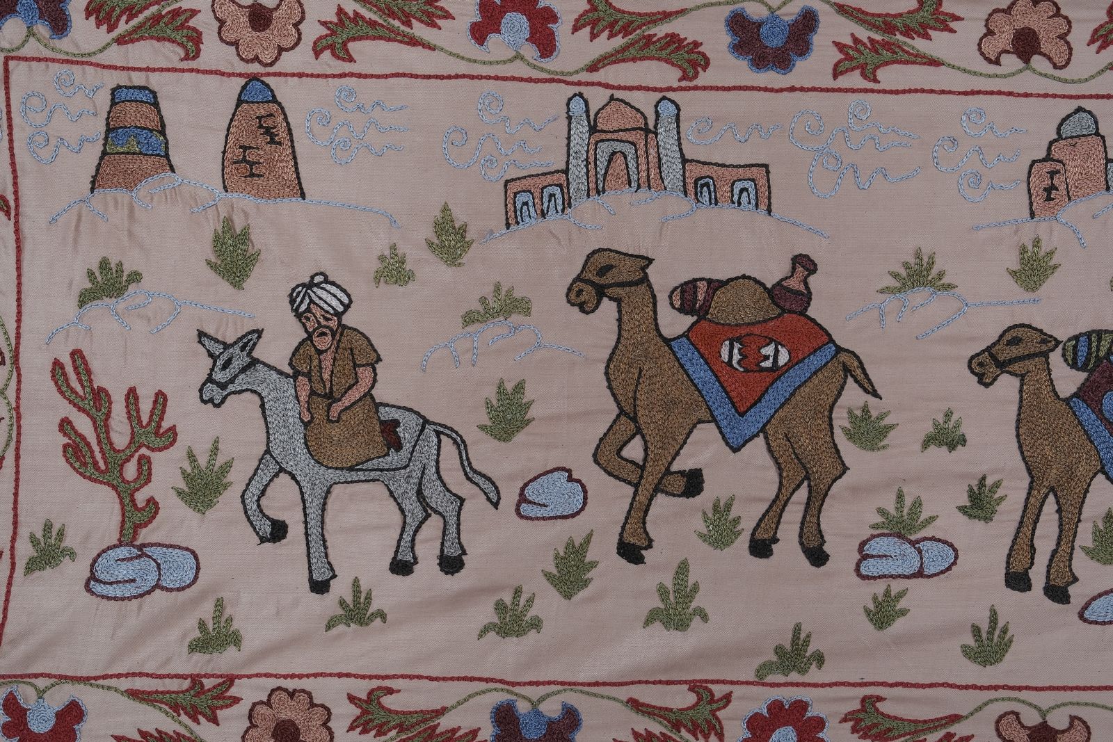 Tashkent Suzani Animal Silk Tablecloth Case Made From A 19th Century Textile, Uzbek Wall Hanging Decor   Silk Camel Runner photo furniture