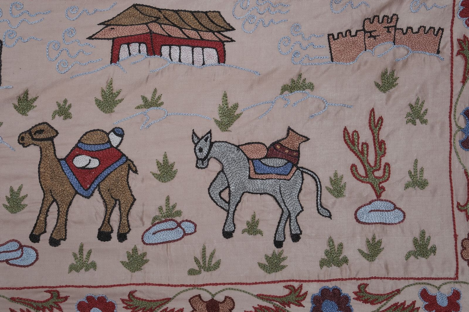 Tashkent Suzani Animal Silk Tablecloth Case Made From A 19th Century Textile, Uzbek Wall Hanging Decor   Silk Camel Runner photo Textiles