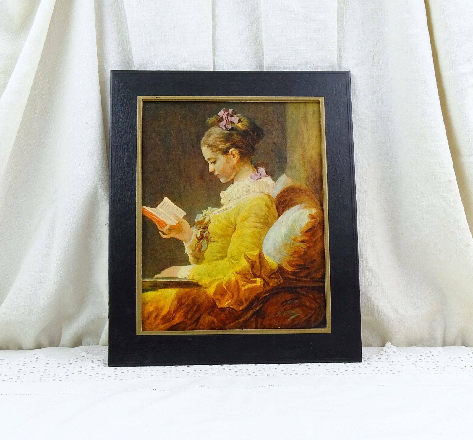 Vintage French Framed Reproduction Picture Of A Young Girl Reading By Jean Honoré Fragonard Printed In France By Difac Fetz, Old Painting photo 58.0
