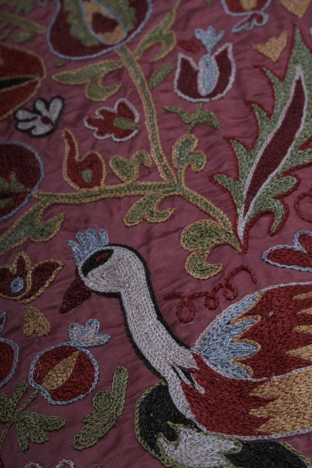 photo furniture Handmade Pink Suzani Wall Hanging   Embroidered Floral And Bird Design Wall Decor 1'8'' X 6'1''