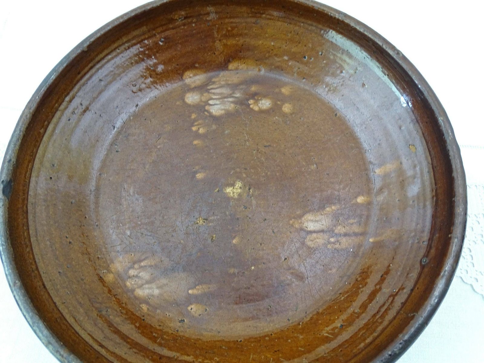 Very Large Antique French Primitive Earthenware Round Dish, Vintage Upcycled Pottery Fruit Dish, Country Farmhouse Kitchen Decor From France photo buy