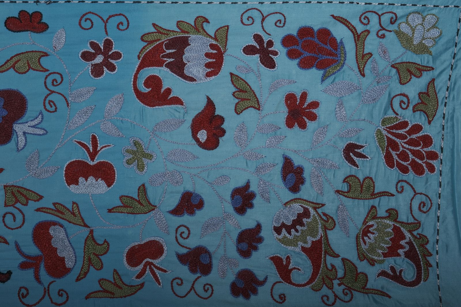 Artisan Blue Suzani Wall Tapestry   Handmade Floral Embroidery For Elegant And Artistic Decoration 1'7'' X 6'2'' photo furniture
