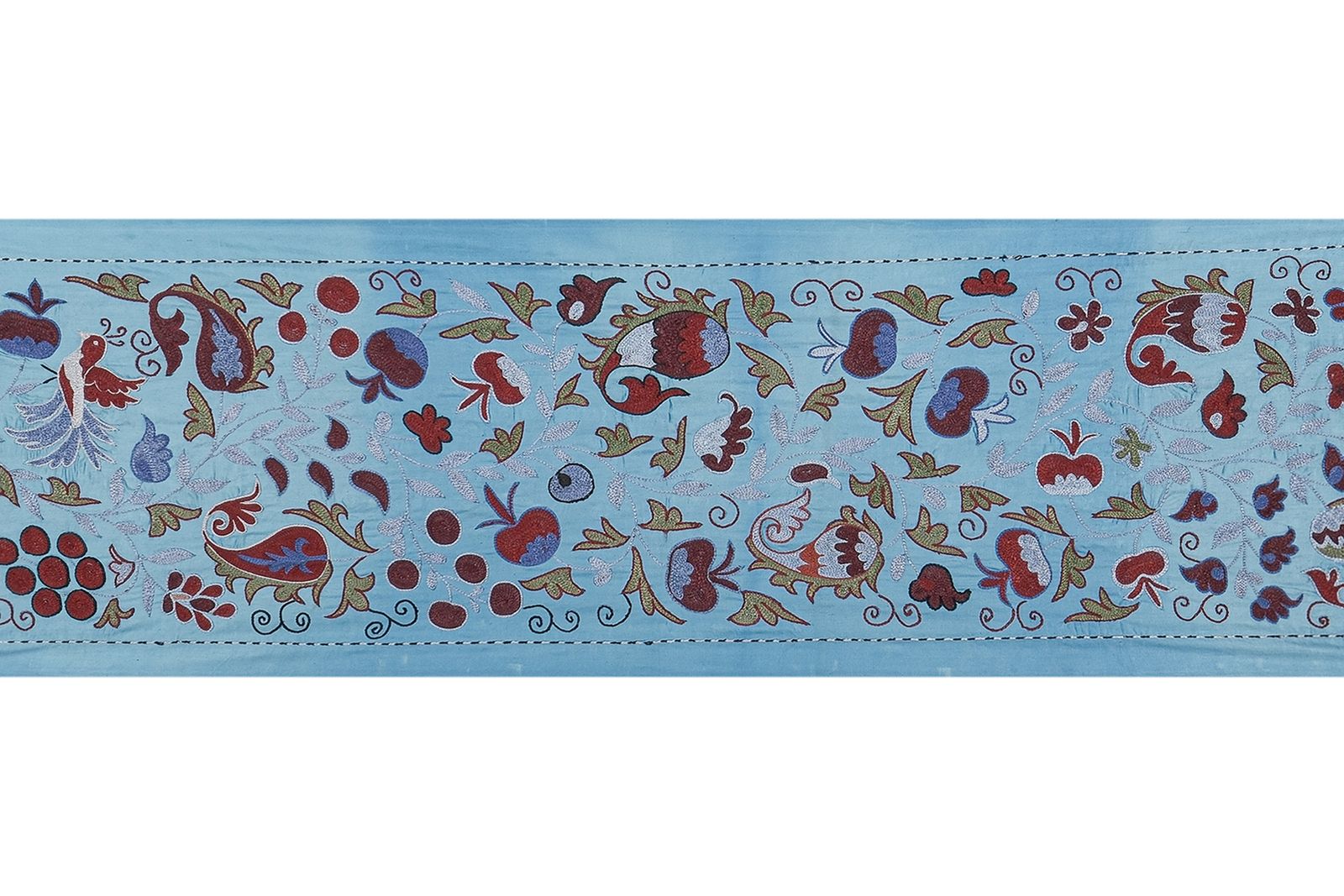 Artisan Blue Suzani Wall Tapestry   Handmade Floral Embroidery For Elegant And Artistic Decoration 1'7'' X 6'2'' photo buy