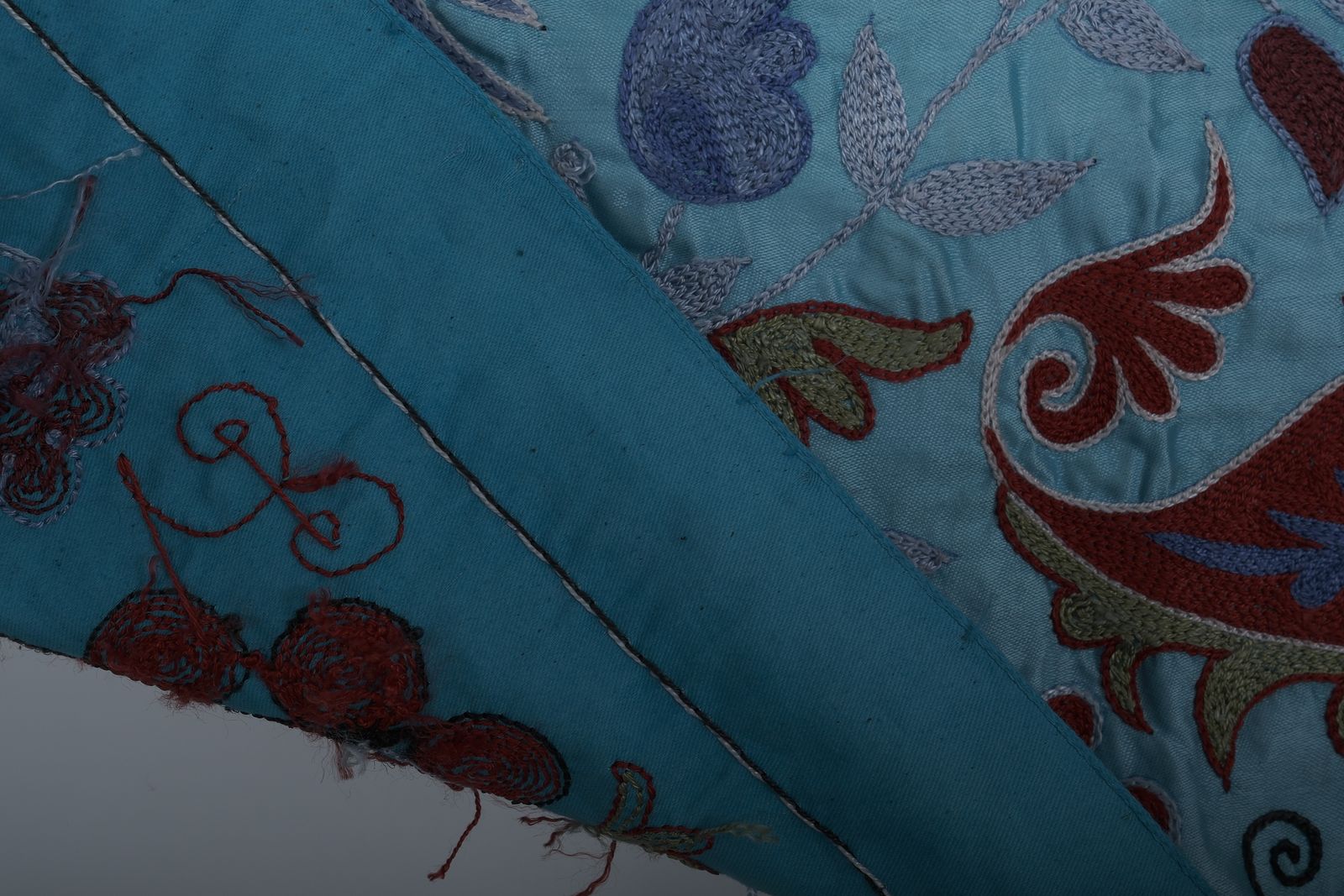 Artisan Blue Suzani Wall Tapestry   Handmade Floral Embroidery For Elegant And Artistic Decoration 1'7'' X 6'2'' photo vintage
