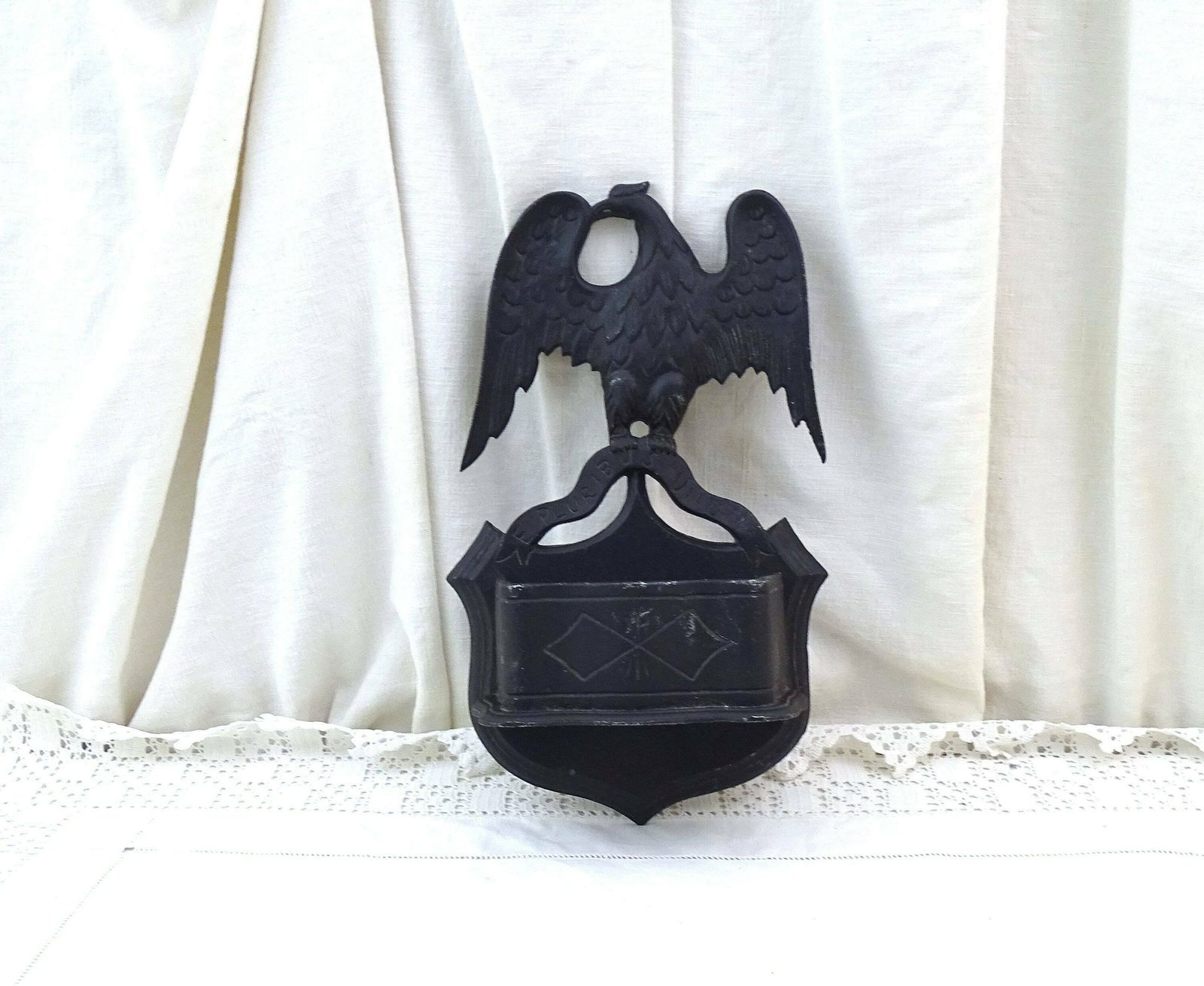 Vintage Black Metal Wall Pocket With Eagle And E Pluribus Unum Motto The First Great Seal Of The United States By John Adams, American Decor