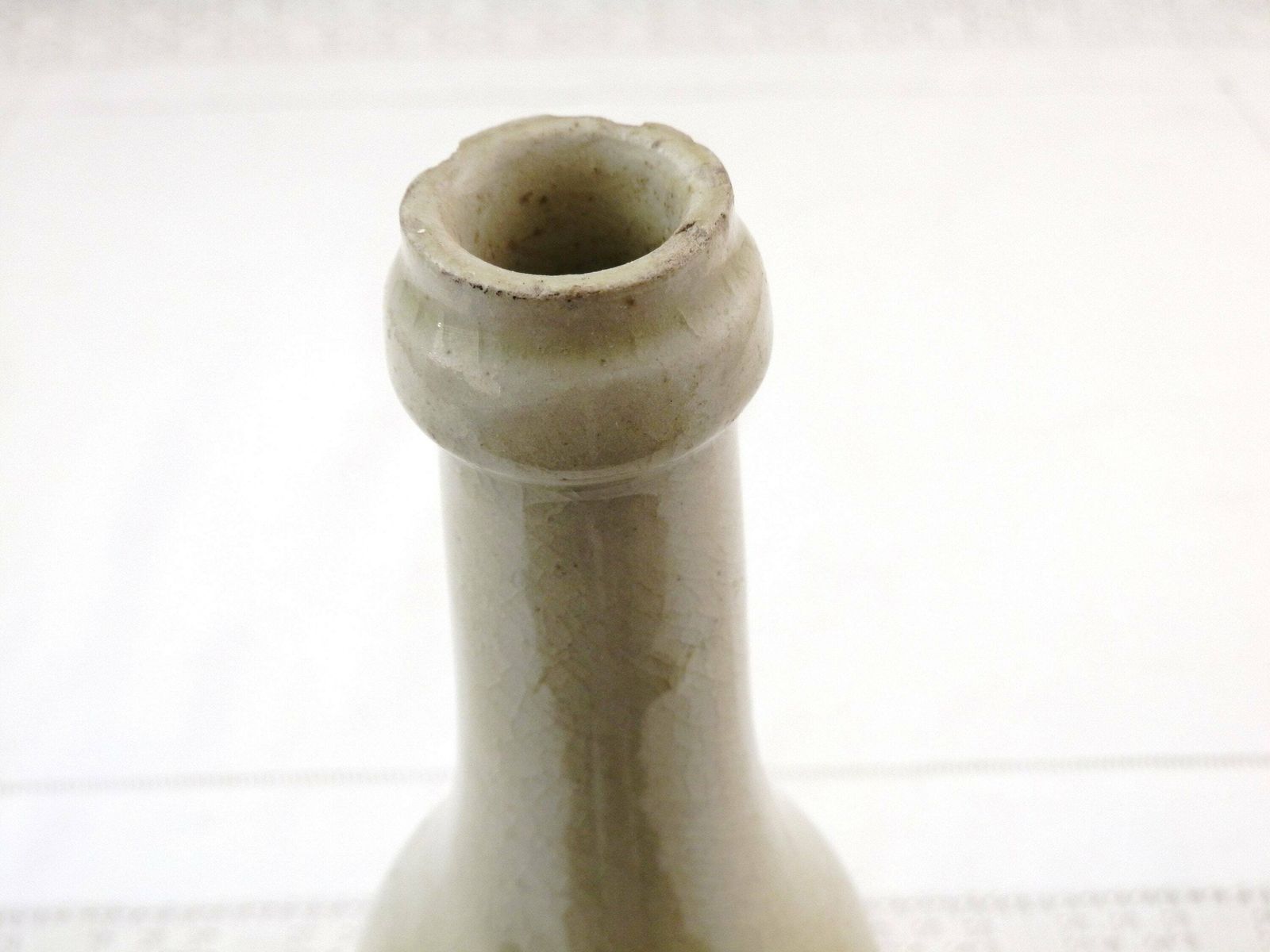 Antique French Rustic Pale Beige Salt Glaze Stoneware Ceramic Bottle, Old Primitive Saltware Pottery Vase From Normandy France, Farm Decor photo 74.0