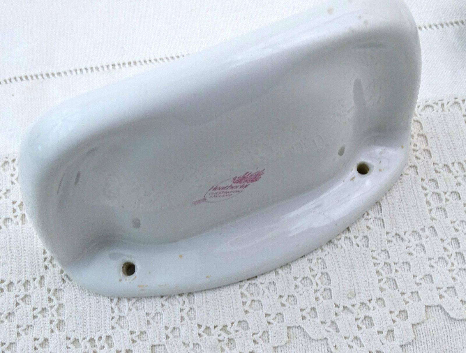 Pair Of Vintage Mid Century Wall Mounted China Soap Dishes With Exotic Fish Pattern By Heatherley, 2 Retro Bathroom Ceramic Soap Bar Holder photo buy