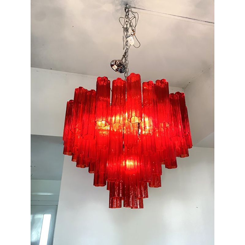 Red "Campari" Colour Chandelier In Murano Style Glass photo furniture